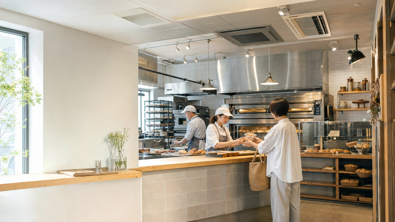 照明と空調が整った店舗で働く人々